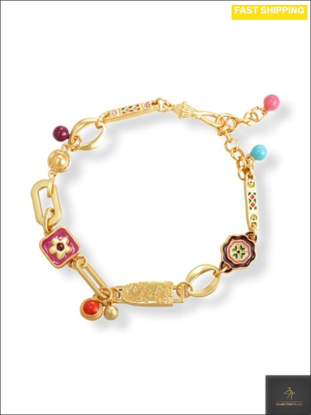 Gold Plated Boho Charm Link Bracelet Adjustable Layering Women's Jewelry